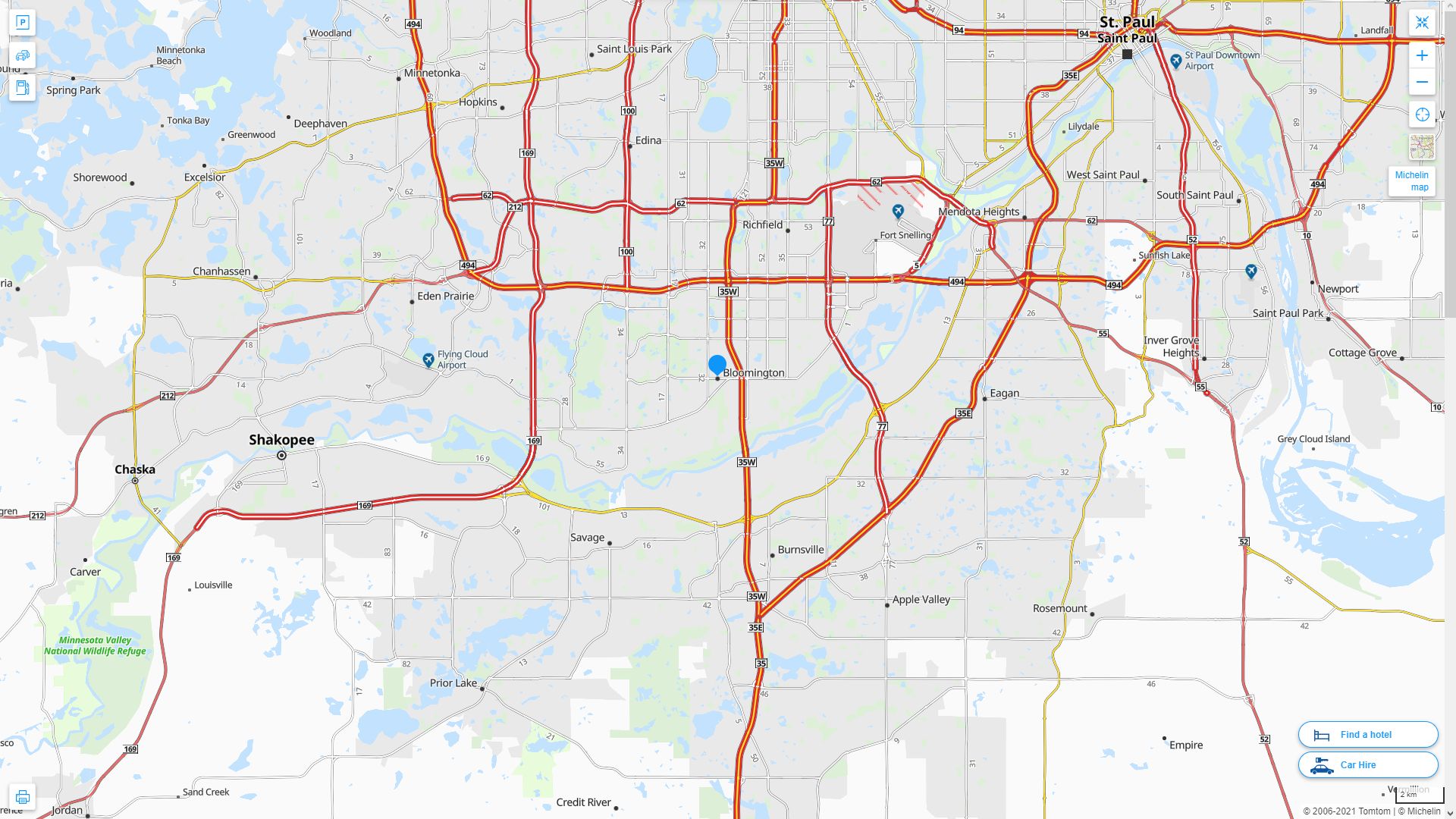 Bloomington Minnesota Highway and Road Map